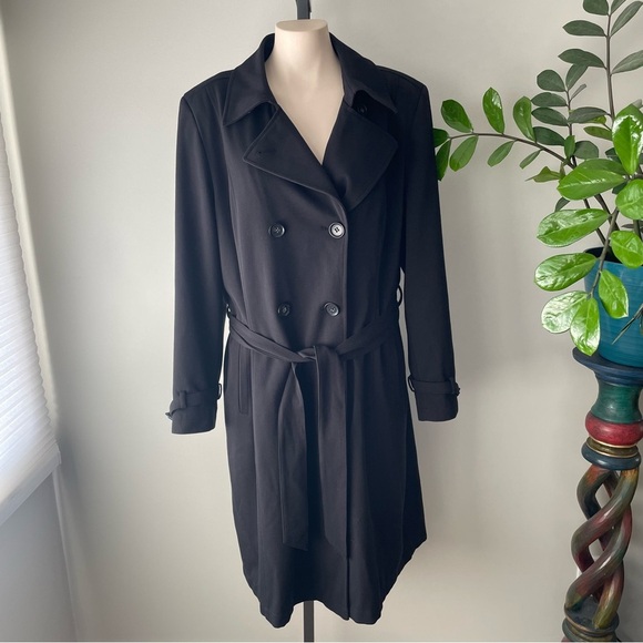 Jones New York Dressy Trench Coat Jacket Belt Double Breasted Black Size Small - Picture 9 of 10